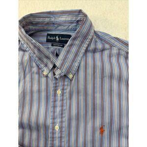 Ralph Lauren Custom Fit Striped Button Down Shirt Mens XXL Blue Orange Pony